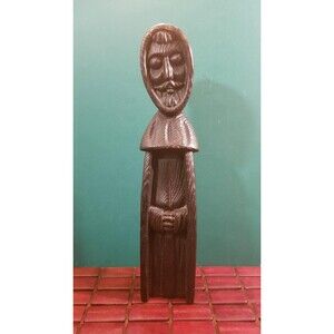 Vintage Midcentury Tollosan Style Carved Wooden Medieval Priest Statue